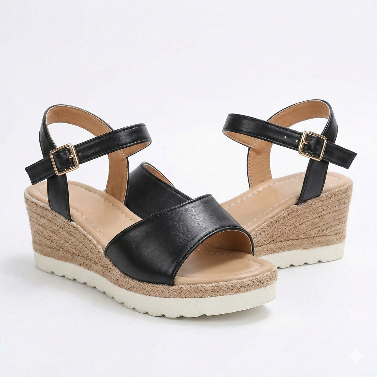 BuckleHeight™ - Sandales Compensées Boucle Cheville Femme confort ete printemps  noir
