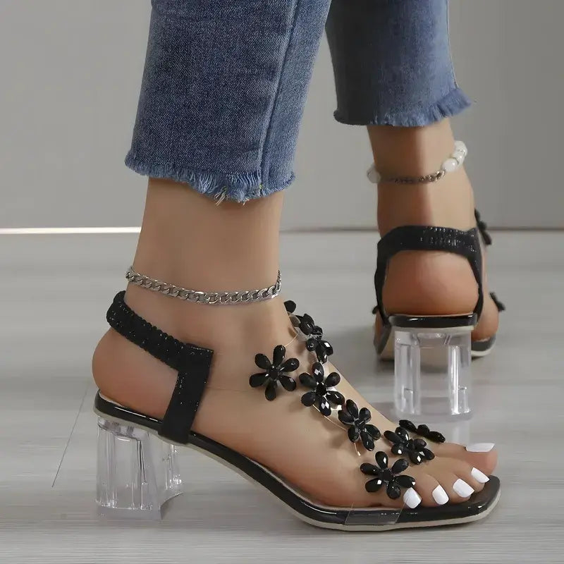 Sandales talon fleurine
