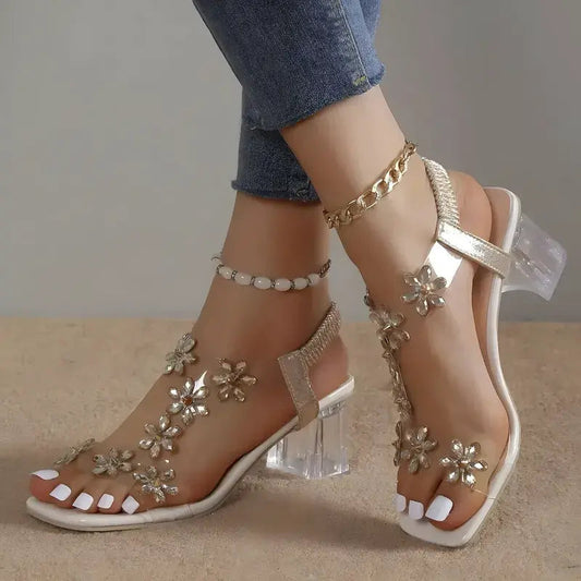 Sandales talon fleurine