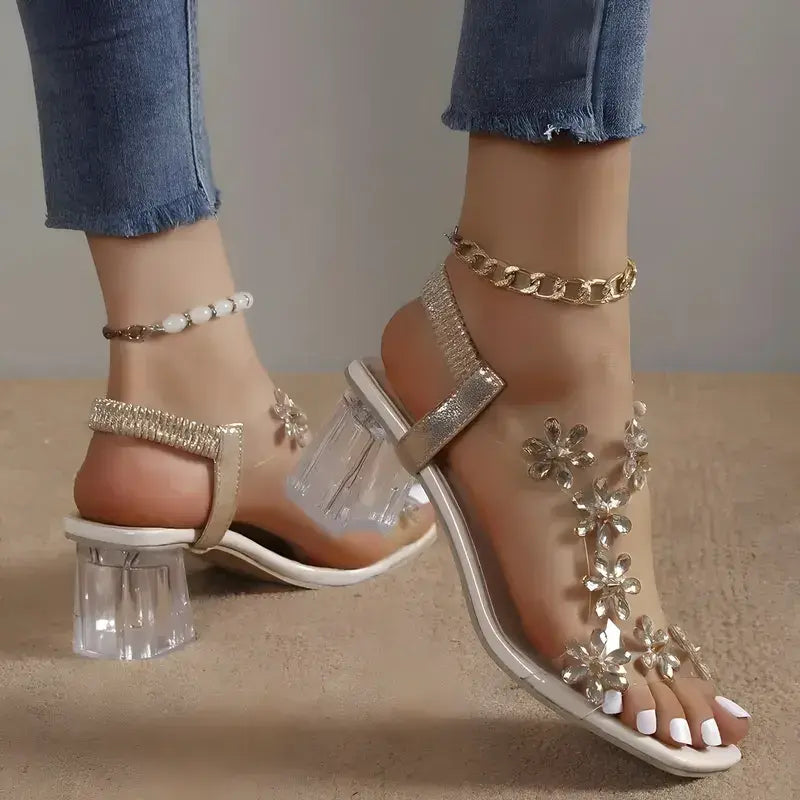 Sandales talon fleurine